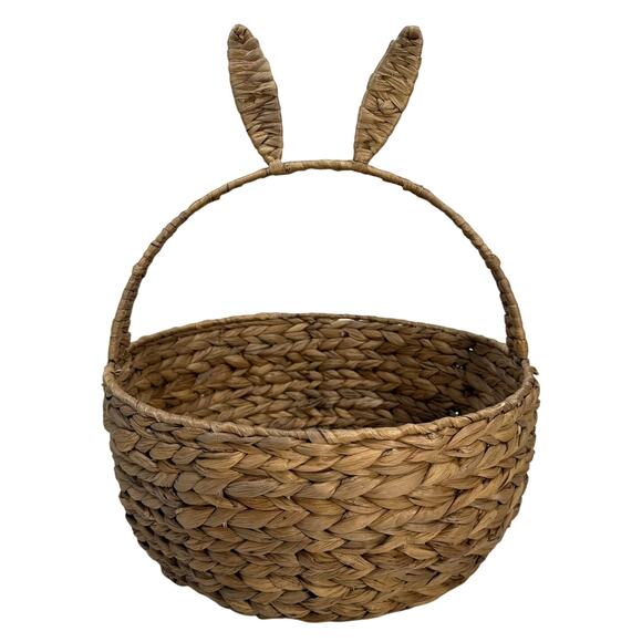 Woven Bunny Ear Basket Natural Seagrass Easter Decor 13” Rustic Farmhouse - Picture 1 of 5